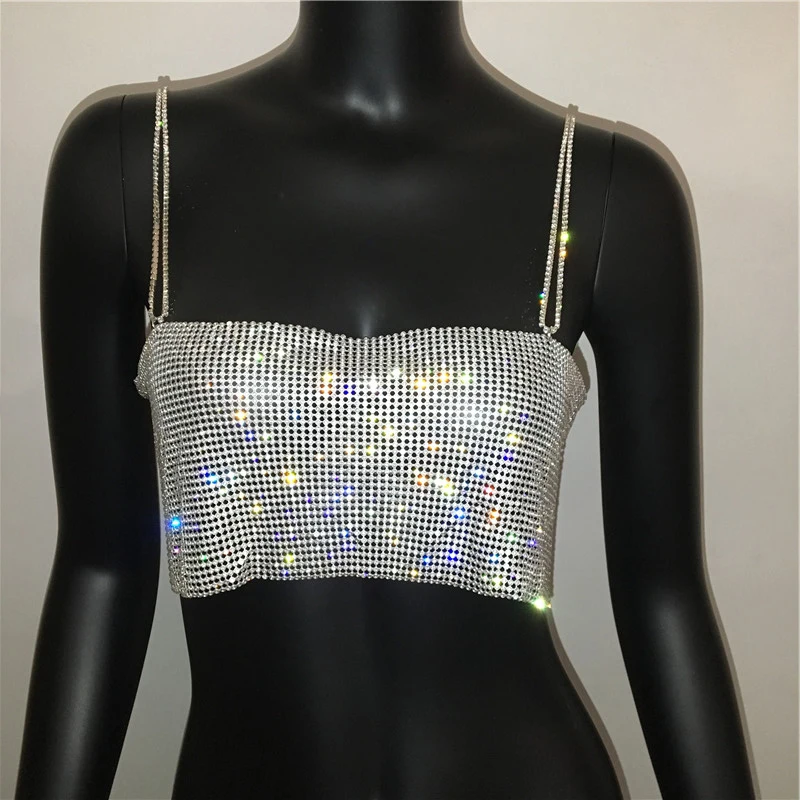 Glitter Rhinestone Y2K Women Crop Top Sexy Backless Shiny Crystal Diamond Nightclub Party Tank Tops Festival Rave Female Camis