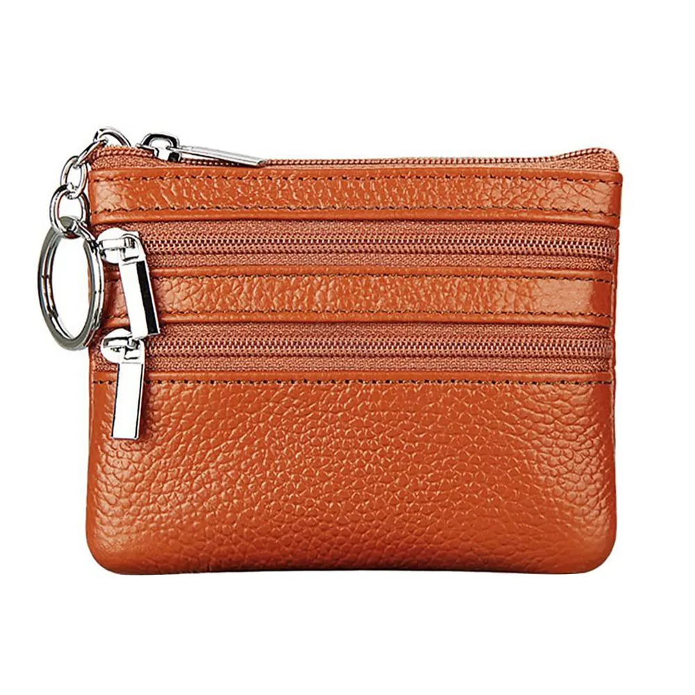 Durable PU Leather Money Coin Purse Waterproof Wear-resistant Credit Card Holoder Zipper with Key Ring Wallet Money Bag Maiden