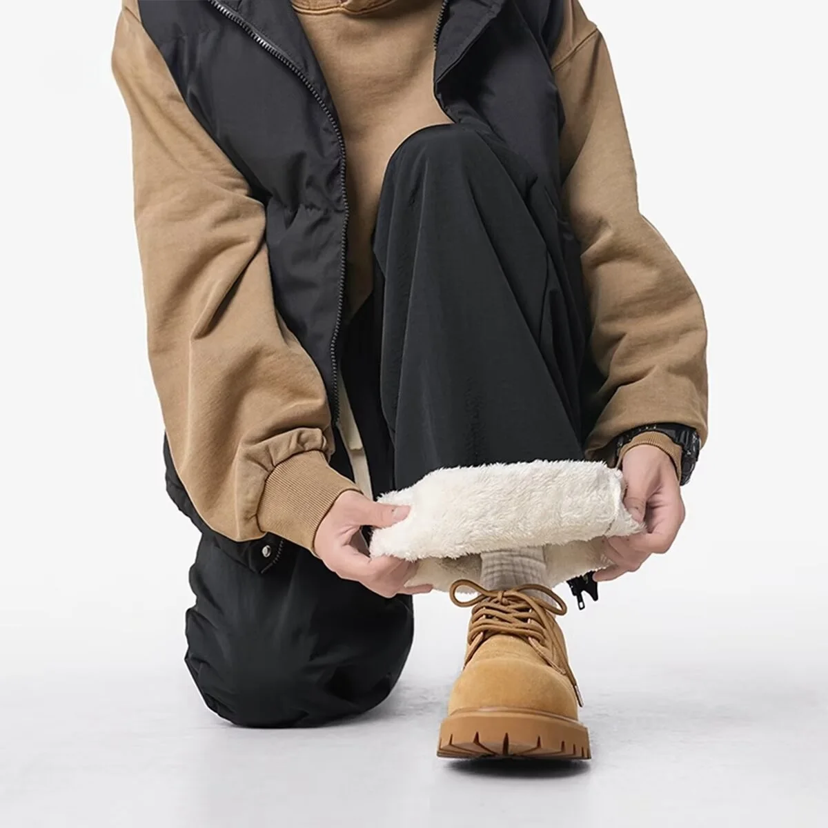 

Autumn Winter Men's Fleece Lined Thickened Warm Cotton Pants Unisex Solid Straight Sweatpants Retro Sports Long Trousers