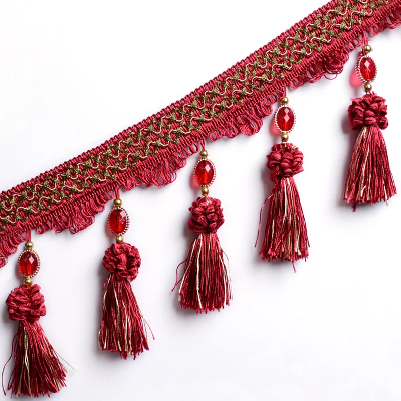 1Meter Crystal Beaded Curtain Tassel Trim Fringe Lace Trimming Sewing Indoor Home Decoration Accessories Craft Upholstery