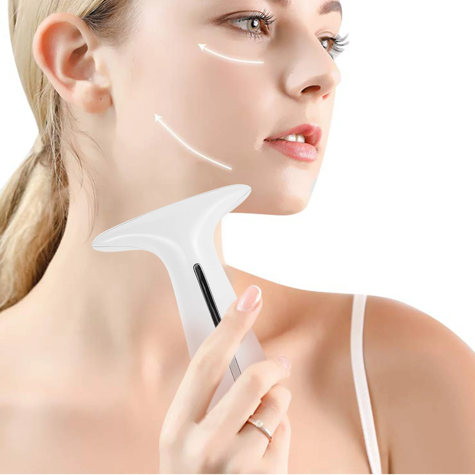 顔と首のマッサージ器 赤青光 スキンタイトニングデバイス アンチエイジング しわ除去 美容ケアツール