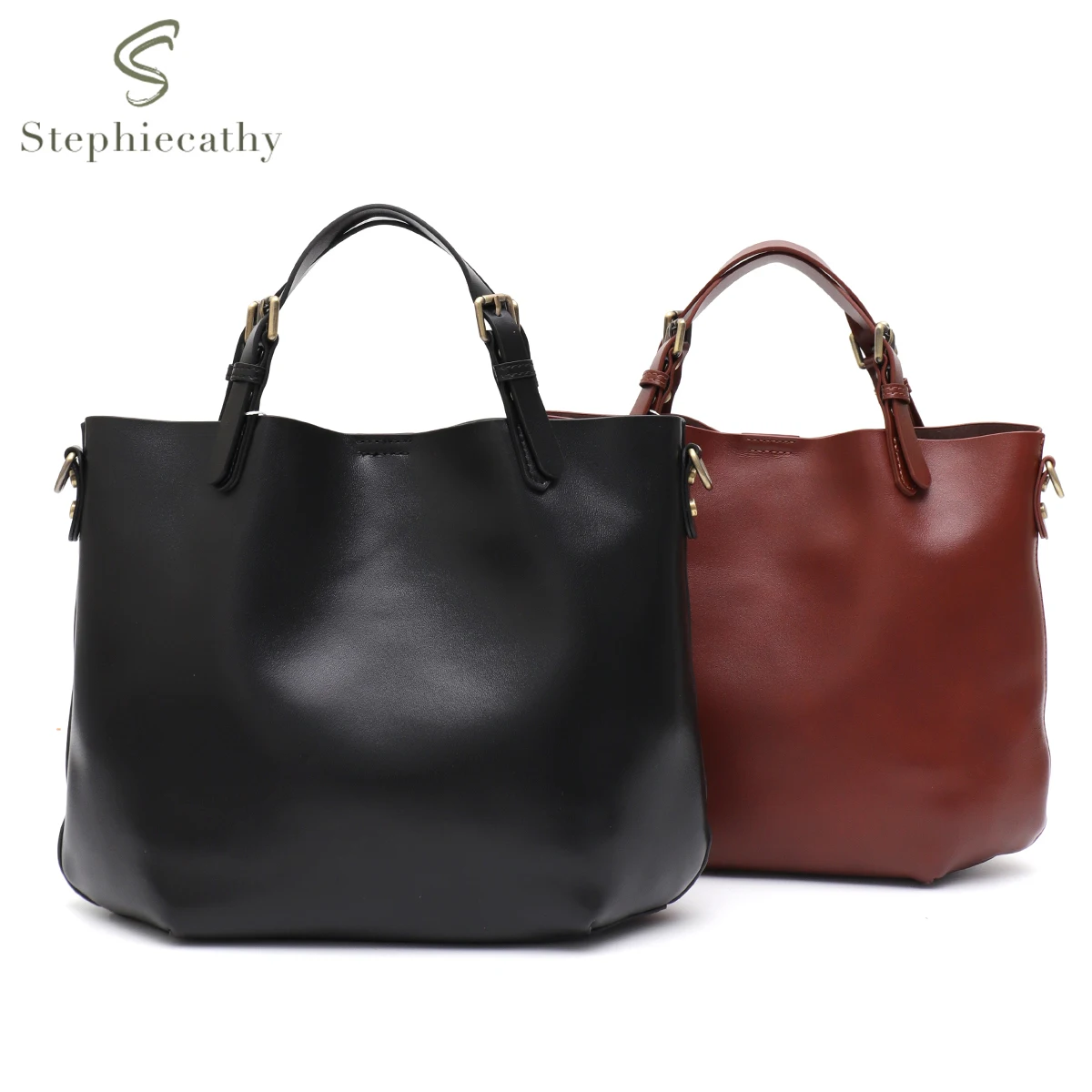 

Women Vintage Elegant Real Leather Top-handle Bag Solid Color Minimalist Style Tote Shoulder Cross Body Handbag Zip Liner Purse