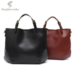 Women Vintage Elegant Real Leather Top-handle Bag Solid Color Minimalist Style Tote Shoulder Cross Body Handbag Zip Liner Purse