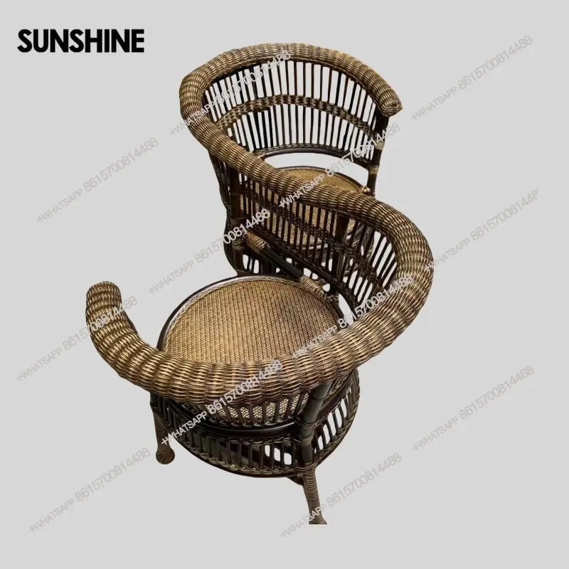 

Retro natural rattan back chair balcony leisure area arrangement elderly solid wood chair