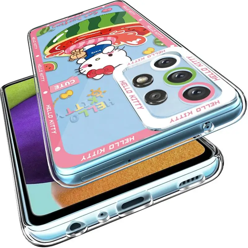 Custodia per telefono per Samsung A55 5G A25 A22 A15 A34 A14 A71 A52 A50 A12 A13 A32 A31 A73 Cover trasparente funda Kuromi Melody Hello K-kittys