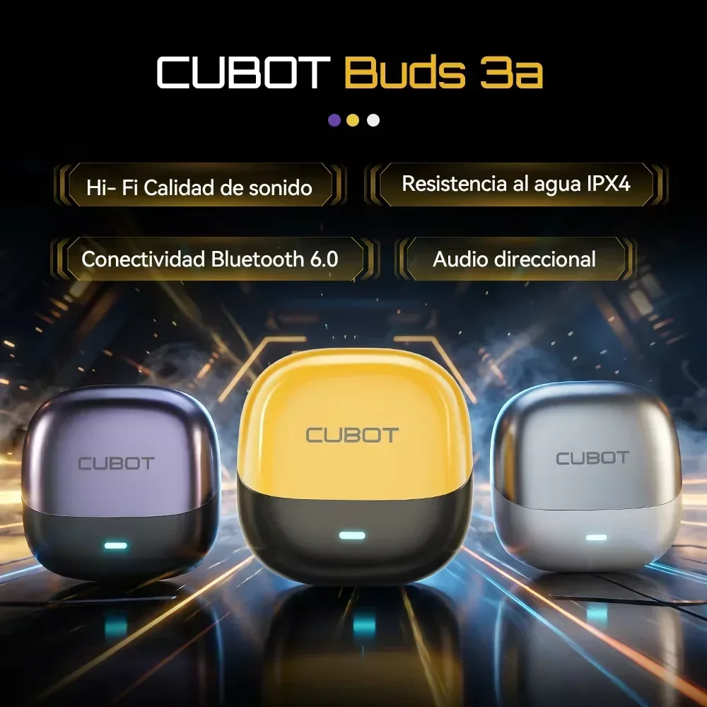 Cubot Buds 3A, auricolari wireless Bluetooth TWS, Bluetooth 6.0, audio stereo HiFi, impermeabilità IPX4, autonomia totale di 28 ore, batteria auricolare da 28 mAh, custodia di ricarica da 260 mAh.