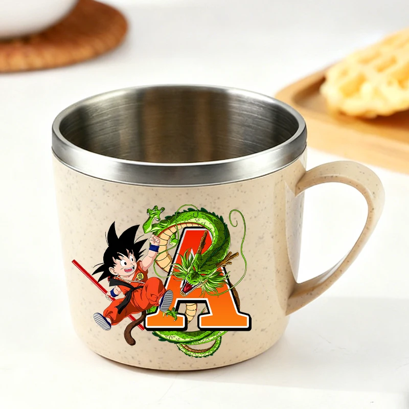 Dragons Ball Stainless Steel Water Cups Cartoon Son Goku Coffee Milk Mugs Anime Letter A-Z Home Toothbrush Drinking Cup Boy Gift