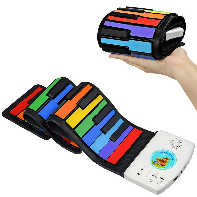 

Hand Roll Piano with Single Horn Silicone, Folding Electronic Piano, Musical Instrument, Support Headset, Audio Mic, 49 Keys