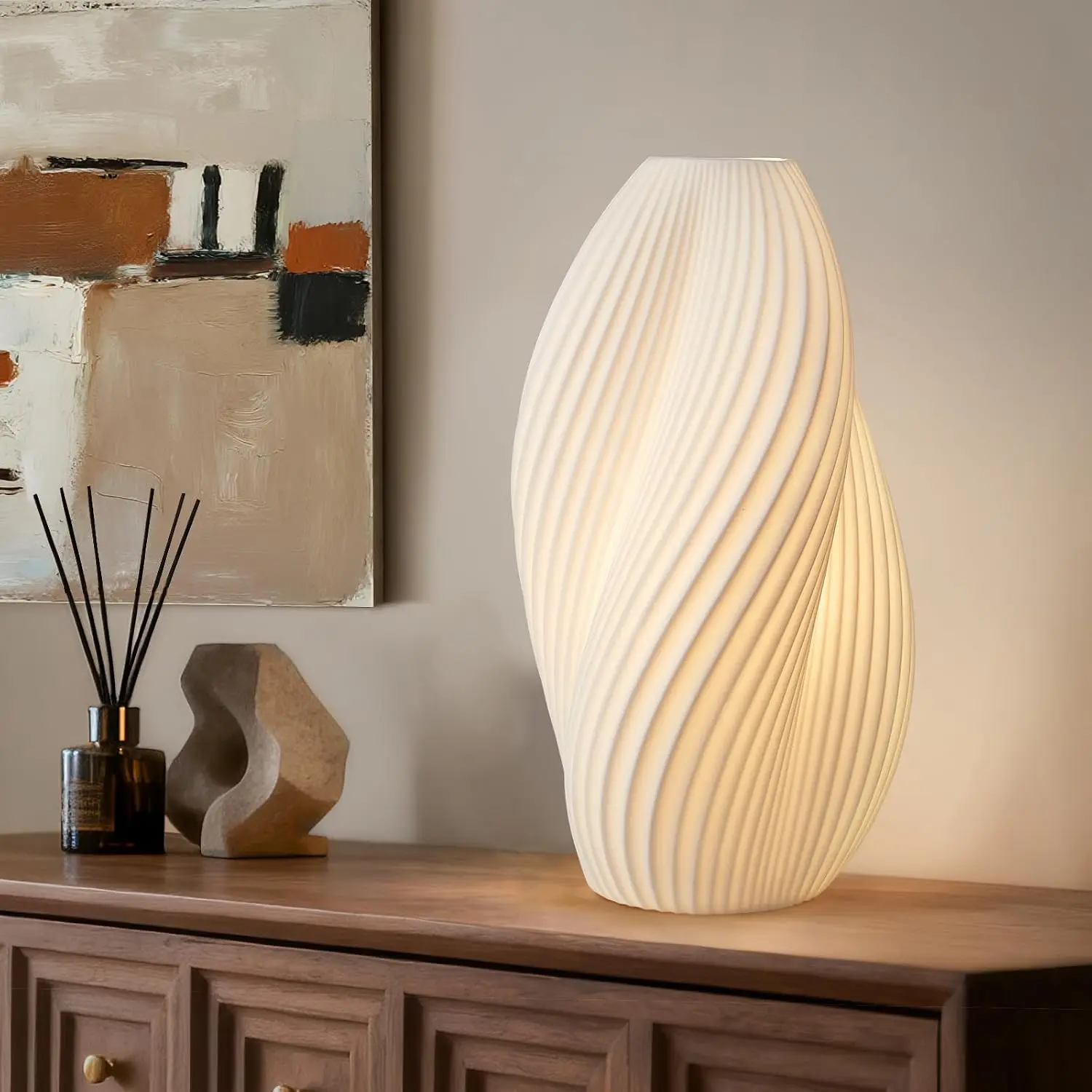 Modern Ceramic Decorative Table Lamp Living Room Bedroom Bedside | Handcrafted Unique Warm Ambient Lighting Lamp, Accent White