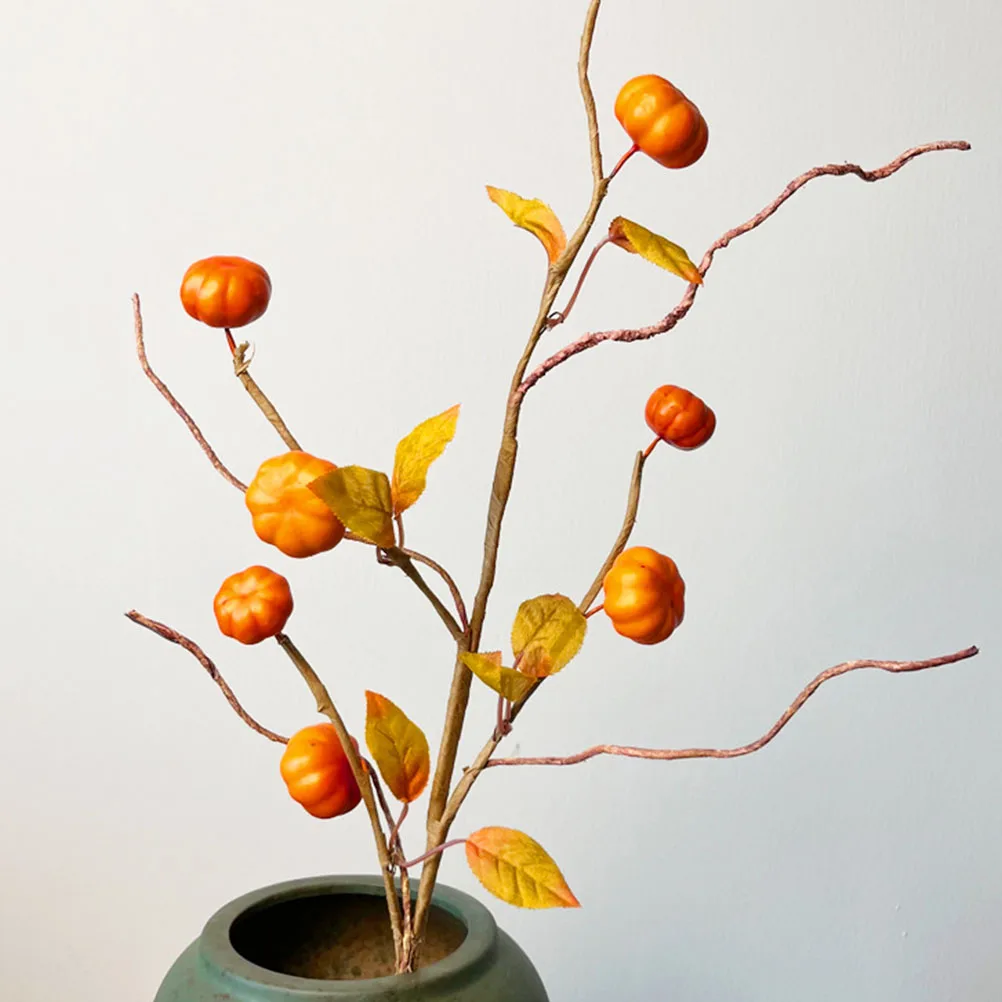 

3Pcs Orange Pumpkin Branches Fake Plant for Vase Decor Rustic Farmhouse Decoration Harvest Festival Layout Decor