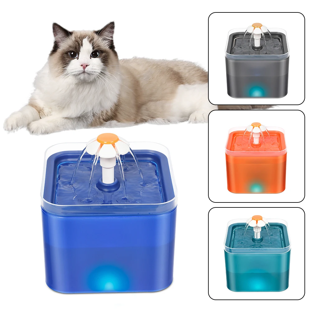 Pet Water Dispenser with Recirculate Filtring for Fresh Water Automatic Cat Drinking Fountain USB Charging with LED Lighting