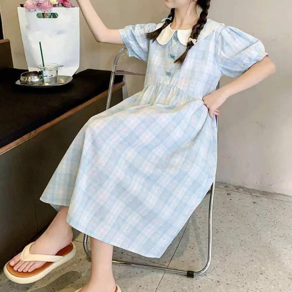 

Элегантное свободное платье в клетку для девочек, милые летние платья для подростков, вечерние пляжные каникулы, детское платье принцессы, праздничное платье