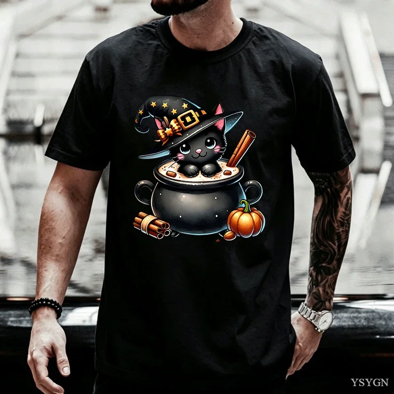 Couple T Shirt Kitty Biscuits Cute Cat Baking Halloween Fall Spooky Bakery T-Shirts Harajuku Summer Tee 100% Cotton Clothing