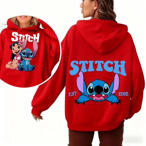 Imagen 2 del producto Sudadera con capucha de Disney Stitch para mujer, jersey cálido de otoño e invierno, ropa de calle con estampado de dibujos animados, actividades al aire libre