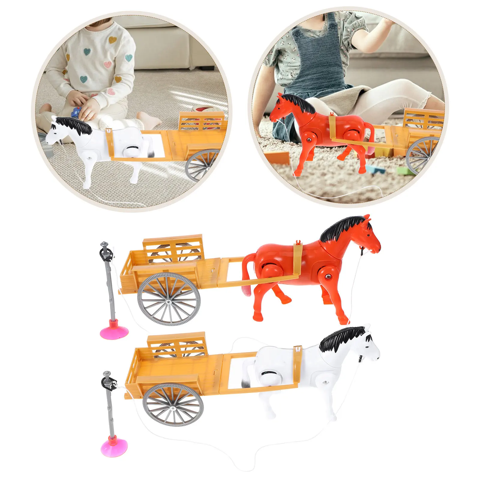 

2Pcs Rotating Horse Carriage Electric Kids Plaything Creative Early Learning Funny Educational Gift Bedroom Decor