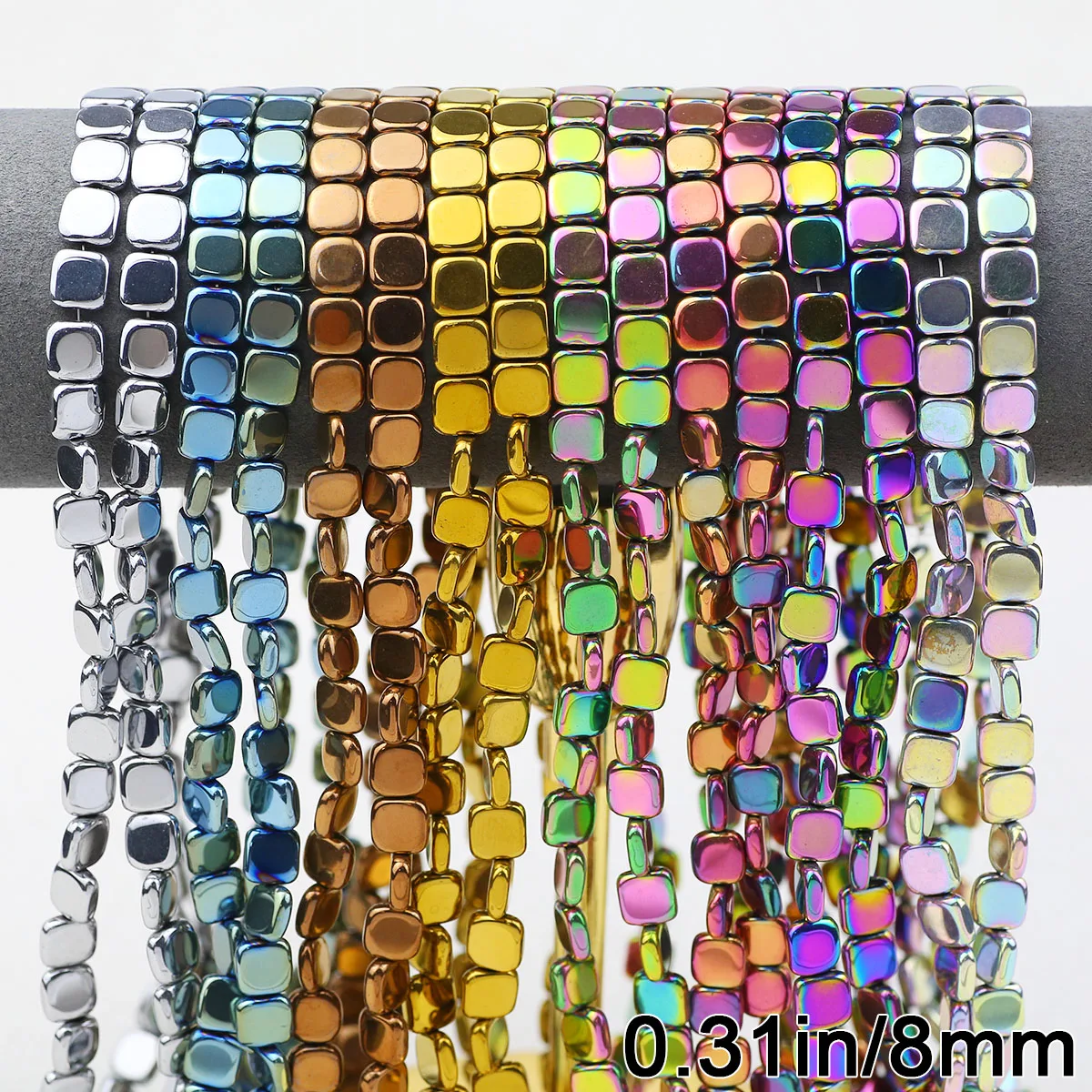 45pcs Natural Hematite Stone Beads 5mm Multicolor Flat Square Loose Beads For DIY Jewelry Making Bracelets Necklaces Accessories