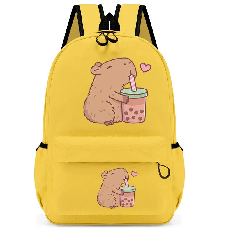 Cute Capybara Loves Bubble Tea Print Backpack for School Teenagers Girls Boys Leisure Simple Schoolbag Anime Travel Backpack Bag