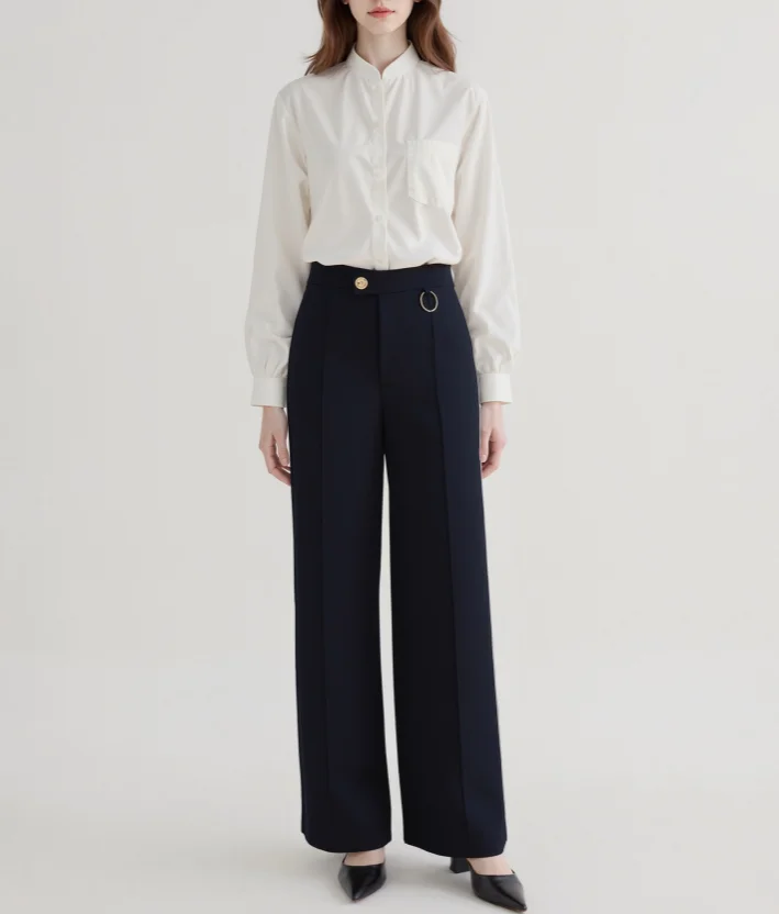 

Women's Pants Summer New Elegant Temperament Commuting Style Solid Color High Waist Metal Ring Design High Waist Suit Pants