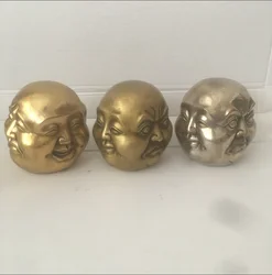 Folk China Chinese Brass Buddhism 4 Face Xi Nu Ai Le Maitreya Buddha Head Statue 8.4 cm