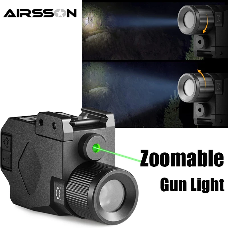 Zoomable Flashlight Laser Combo 800 Lumens Weapon Gun Light Magnetic Rechargeable Compact Pistol Strobe Light for 20mm Rail