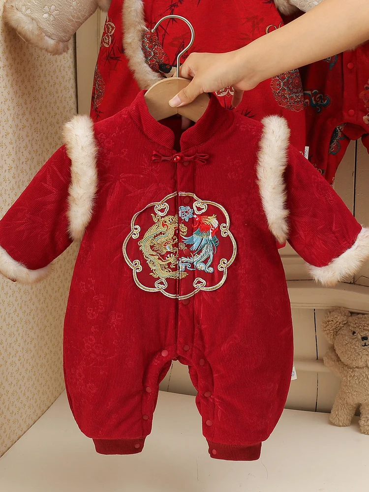 

Thiened Winter New Year Outfit Baby Rer Suit for Outdoor Wear Festive Warmth Baby Clothes Korean Sle Long Sve