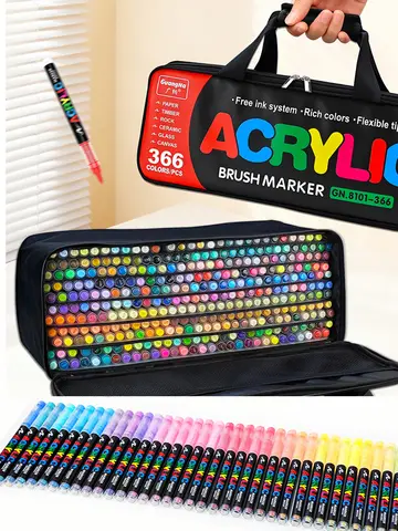 GN 366 Colors Acrylic Paint Pens Markers Brush Tip Paint Markers For Rock Painting Wood Canvas Stone,Christmas Gift DIY Crafts