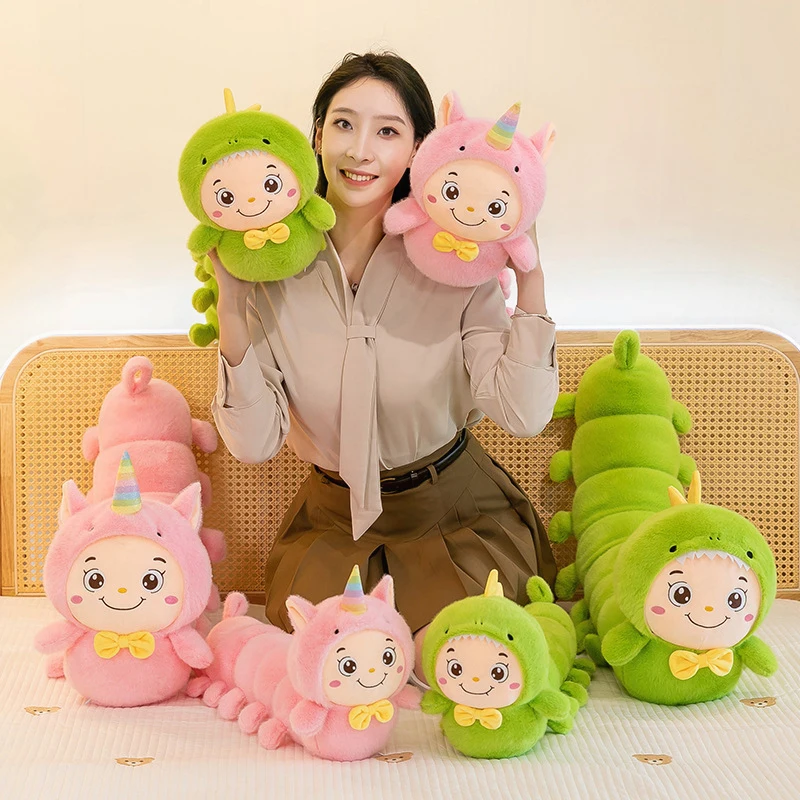 

Kawaii плюшевая гусеница с единорогом, мягкая кукла, длинная подушка, мягкая игрушка для детей, подарок на день рождения, милый мягкий плюш для сна для девочек