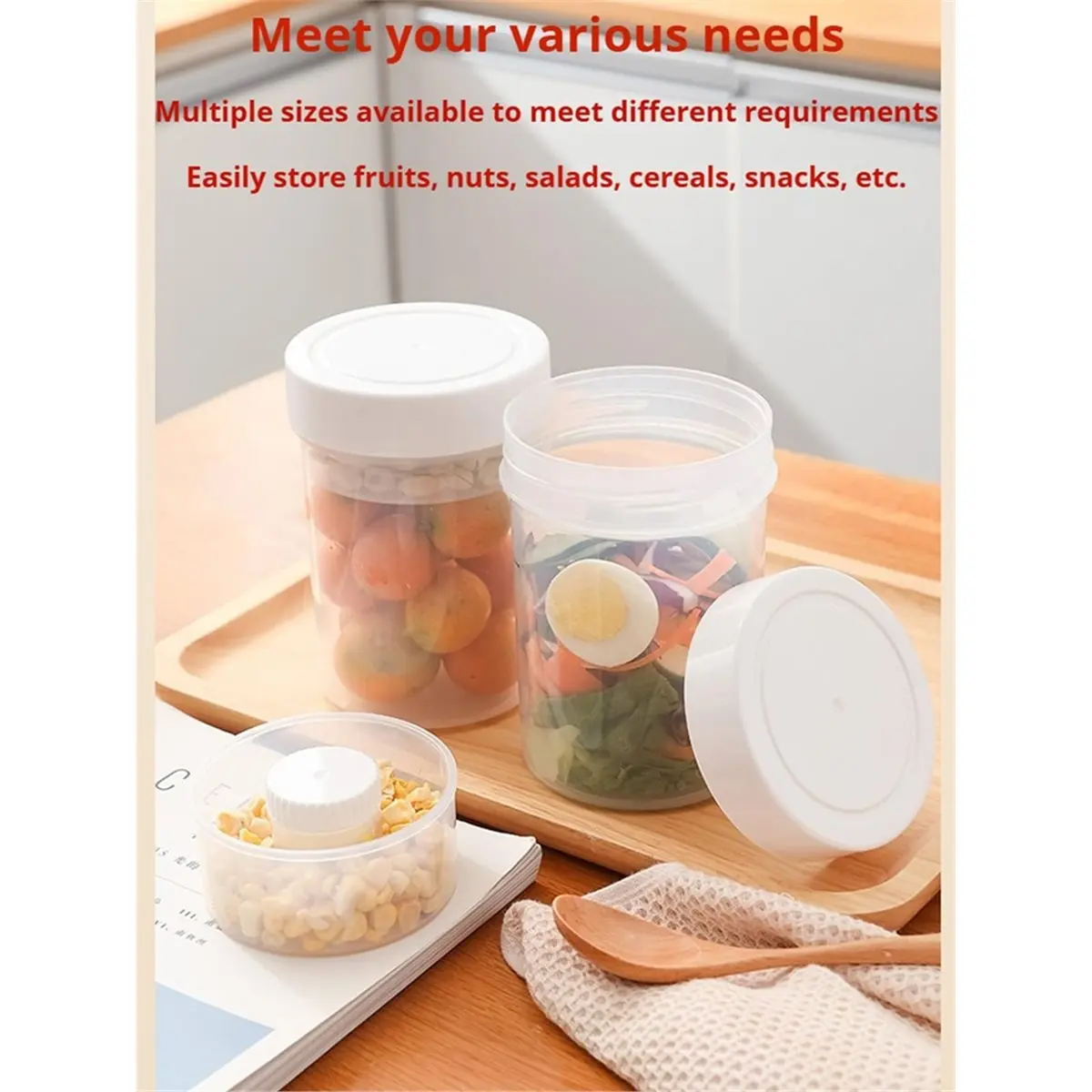 Leakproof Salad Jars - Wet/Dry Separation Containers, 3in1 Salad Jar with Dressing Cup Container for Meal Prep