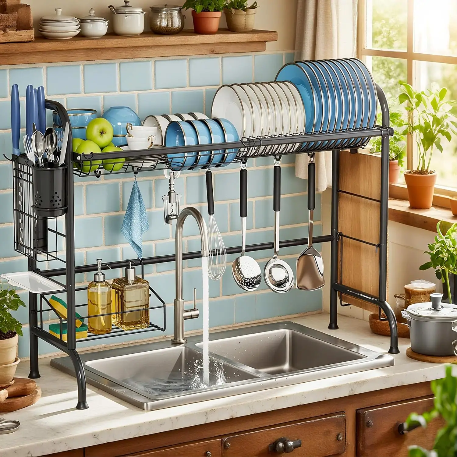 

Dish Drying Rack - Stainless Steel Over The Sink Dish Drying Rack (Expandable Length), Large Dish Rack With Utensil Hol