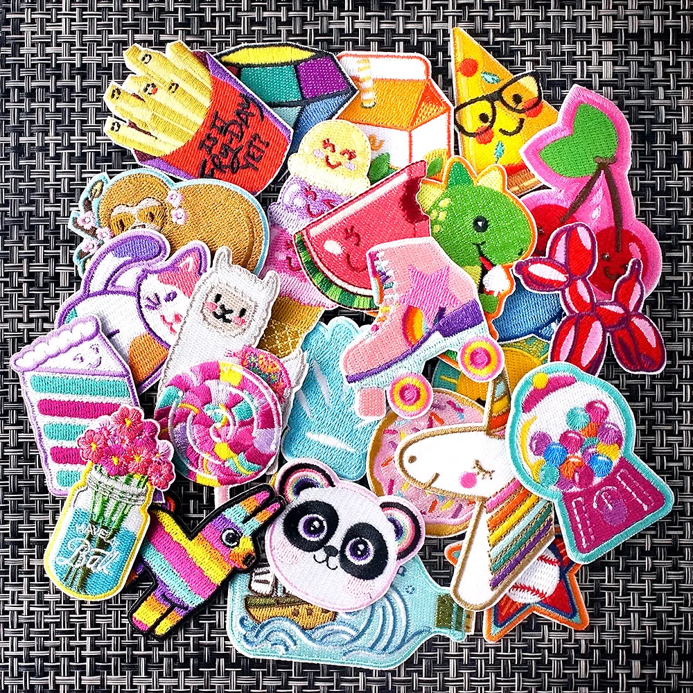 

27Pcs/Lot French Fries Pizza Panda Iron on Patches Cloth Embroidered Applique Sewing Clothes Apparel Accessories Mend Patch