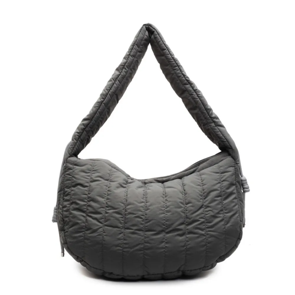 

Solid Color Padding Shoulder Bag Versatile Design Pleated Detail Quilted Crossbody Bag Trendy Style Lightweight