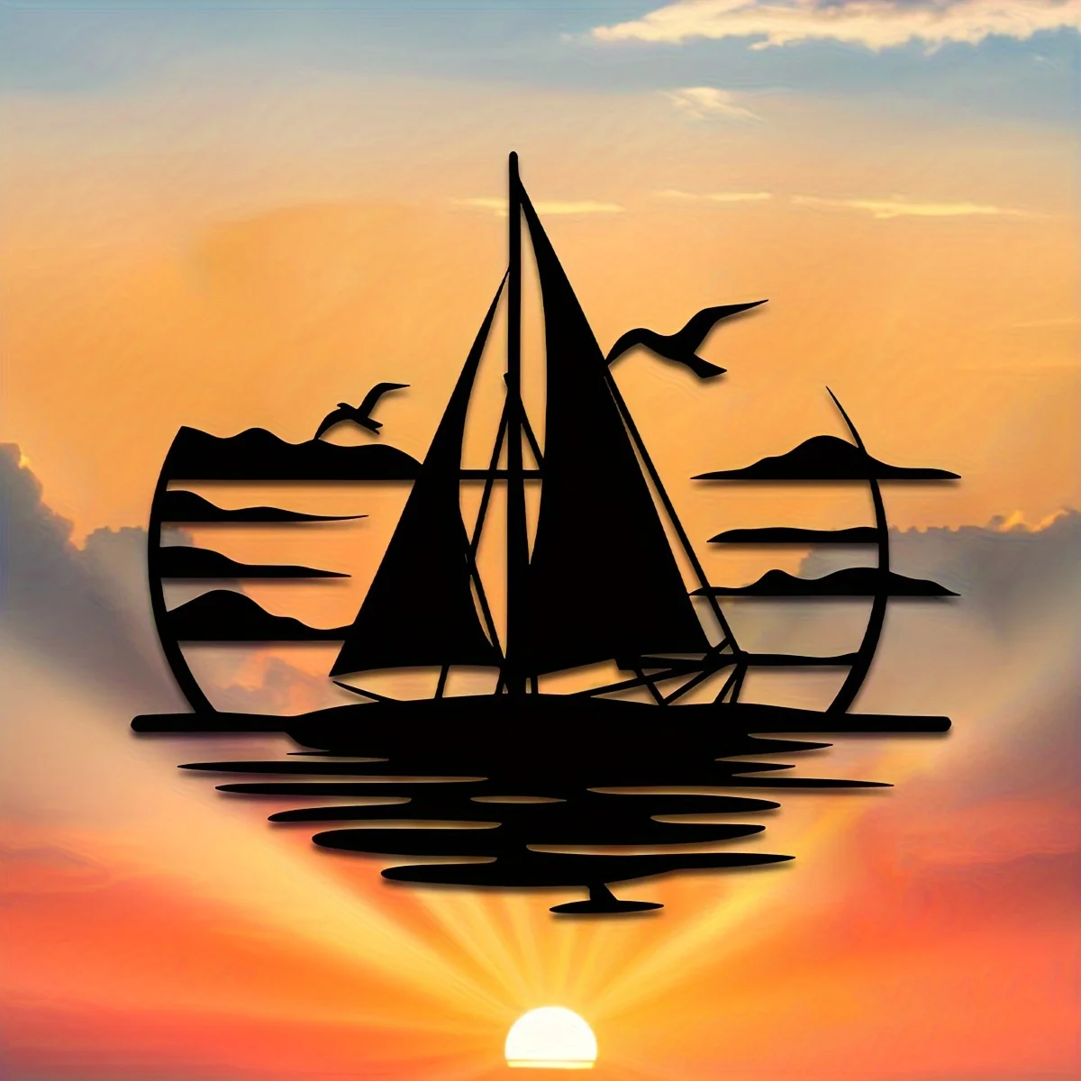 Large Sailing Ship Iron Wall Art Nautical Sailboat Waves Metal Decor Rustproof Hanging Living Room Balcony Housewarming Gift