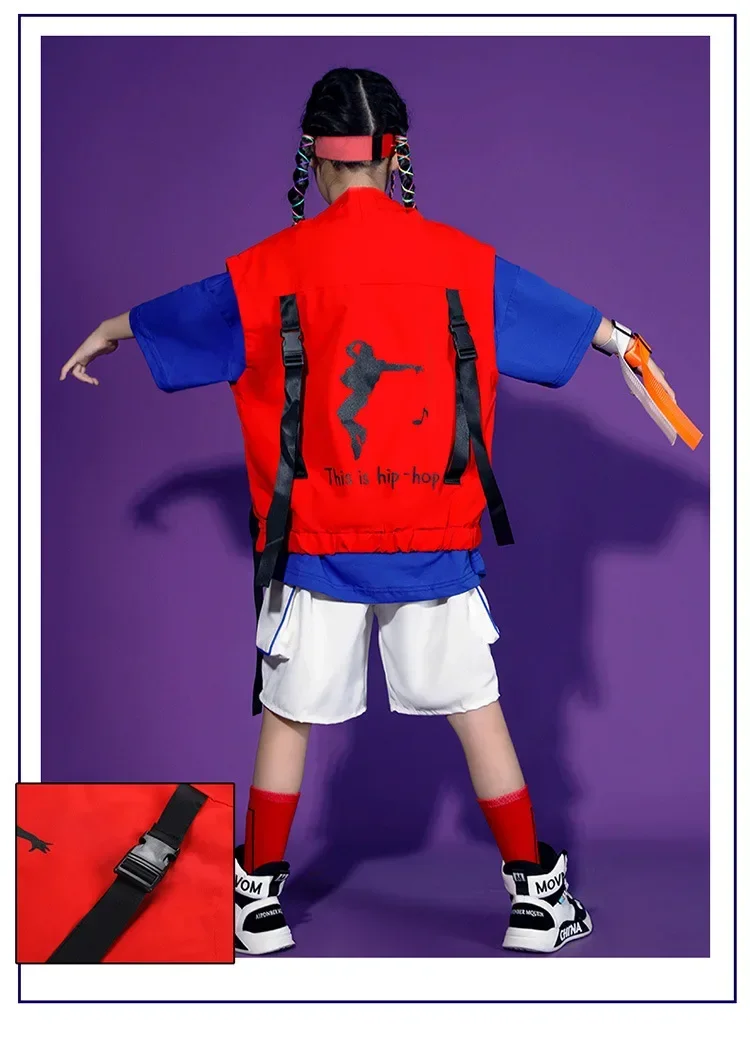 Kinder Hip-Hop-Weste-Set, trendiges Street-Dance-Outfit für Jungen und Mädchen, Jazz-Tanz-Trainings- und Auftrittskleidung – Detail 14