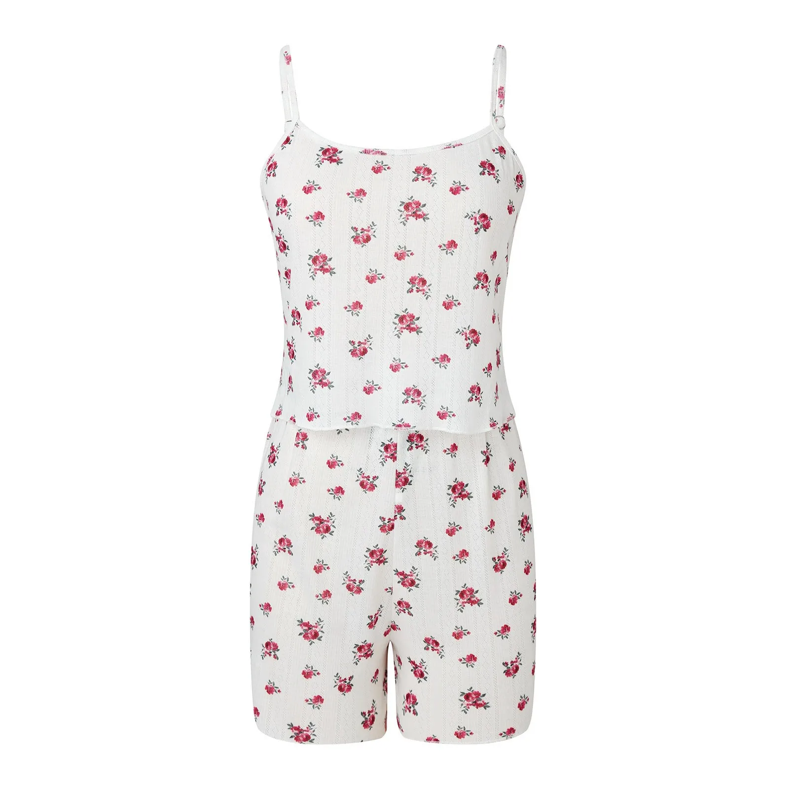 طقم بيجامات نسائية بطبعة زهور ، زي من قطعتين ، ملابس نوم مثيرة ، توبات وشورت أنيق ، ملابس منزلية ، طقم بيجامات ، الصيف