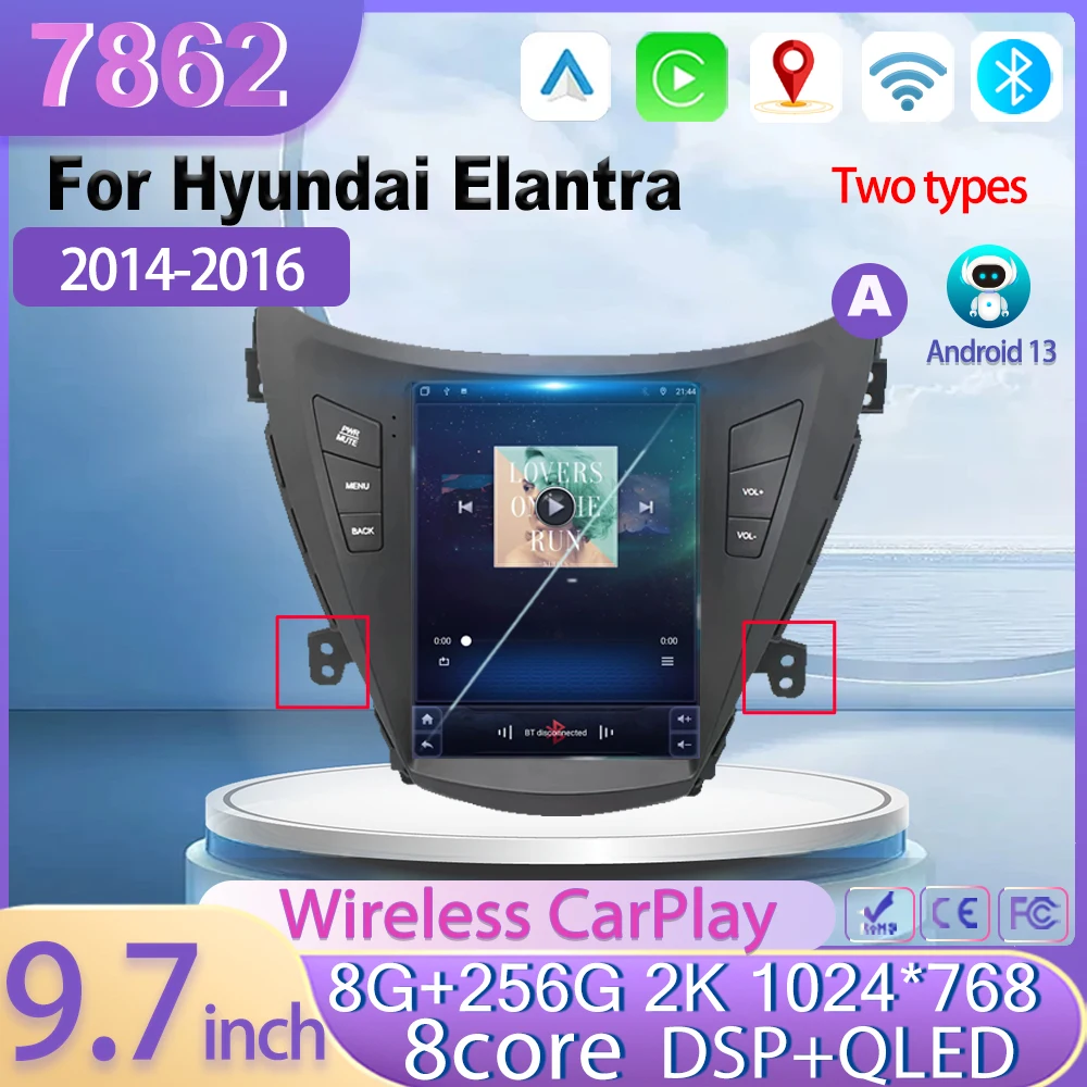 

Android 13 For Hyundai Elantra 2014 - 2016 Tesla Style Navigation Auto GPS 7862 CPU WIFI Car Video Multimedia Player 9.7 inch