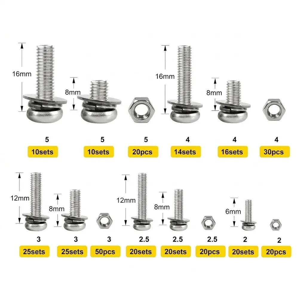 640Pcs 304 Stainless Steel Machine Screw Assortment Set With Washers For Woodworking Metalworking And General Repair Hardware