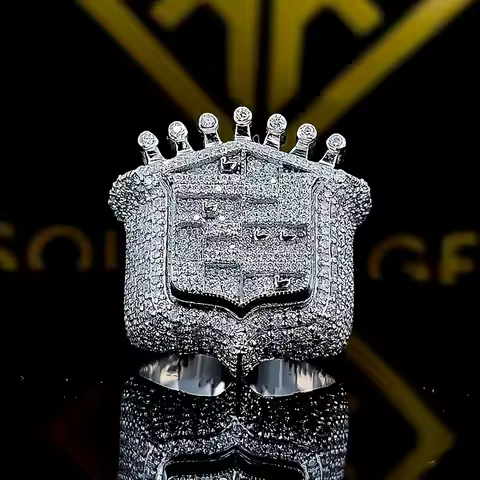 2025 New Men's 925 Sterling Silver Ring Vintage King Crown Iced Out Hip Hop Rings White Gold Plated Huge Punk Rapper Jewelry