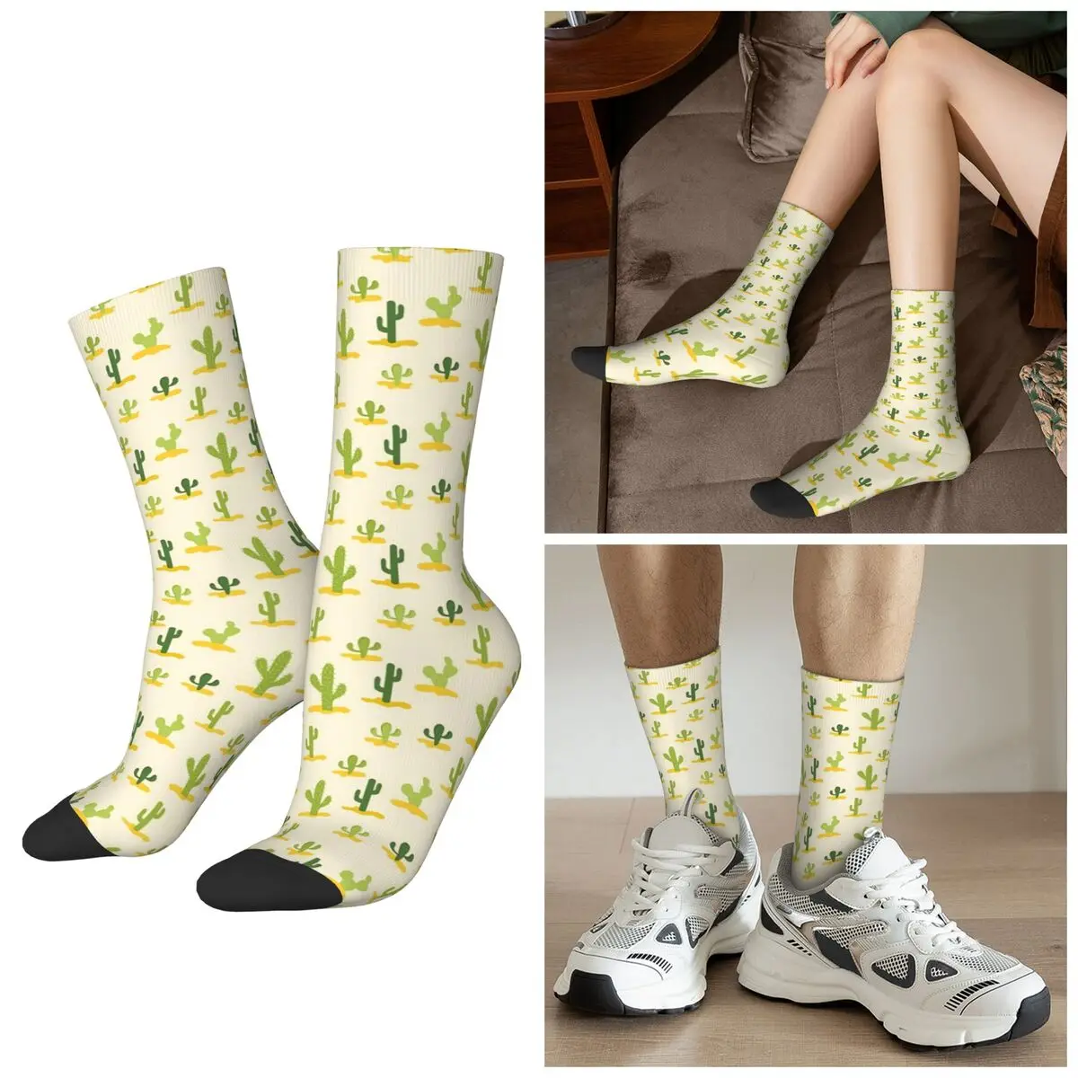 

All Seasons Cartoon Cactus Print Socks Harajuku Crew Socks Sweat Absorbing Stockings for Men Women Gifts