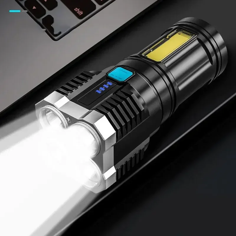 New Style 4LED Flashlight Mini Portable Lamp With Built-in 1200Ma 18650 Battery USB Rechargeable COB LED Flashlight Torch