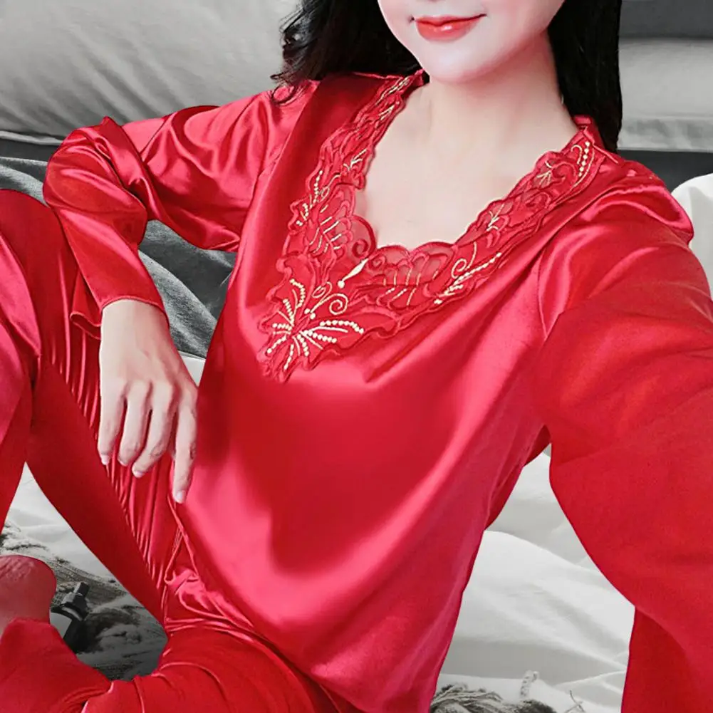 2 Pcs/Set Sexy Nightie Set Loose Home Wear Sexy Pure Color Autumn Pajamas Set