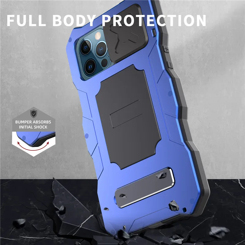Rugged Armor Slide Camera Lens Phone Case For Iphone 13 12 Pro Max Metal Aluminum Military Grade Bumpers Armor Kickstand Cover