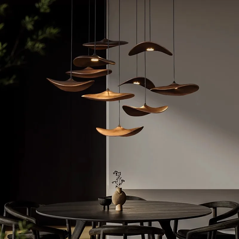 

Antique Wooden Pendent Lamp Empty Leaf Chandelier for Restaurant Study Living Room Zen Tea Room Villa Staircase Decor Light