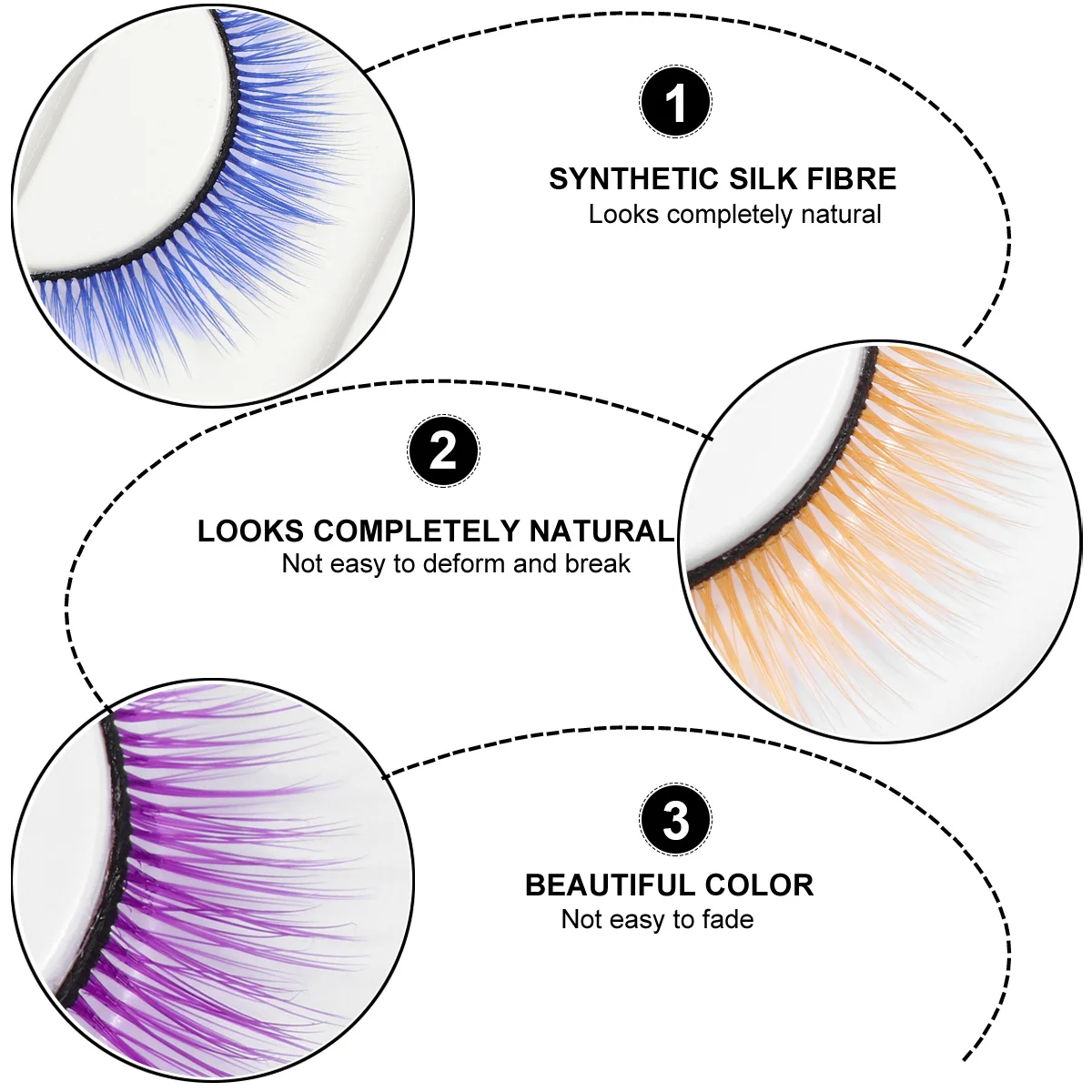 3Pairs Colored False Eyelashes Super Long Yellow Purple Blue Stage Effect Halloween Cosplay Photography Performance