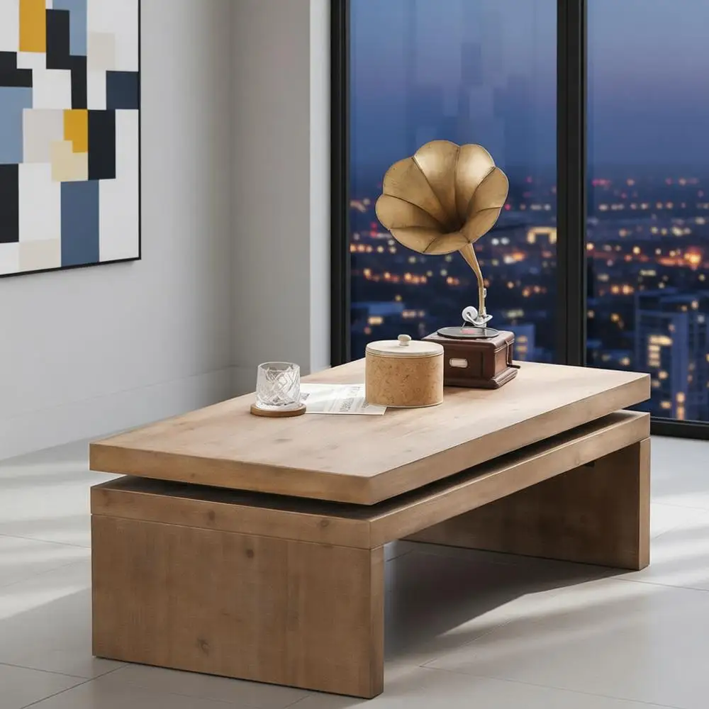 

Современный прямоугольный журнальный столик из цельного дерева середины века, идеально подходит для гостиной и квартир