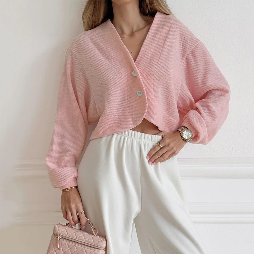 

Linad элегантные вязаные розовые однобортные куртки женские зимние повседневные укороченные верхние пальто 2025 уличная шикарная верхняя одежда с длинными рукавами осень