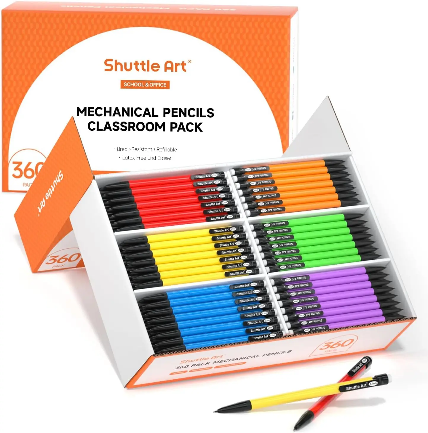 

360 Pack Bulk Mechanical Pencils 0.7mm HB #2, Assorted Colors, Pre-Loaded Lead, Break-Resistant, School Office Supplies