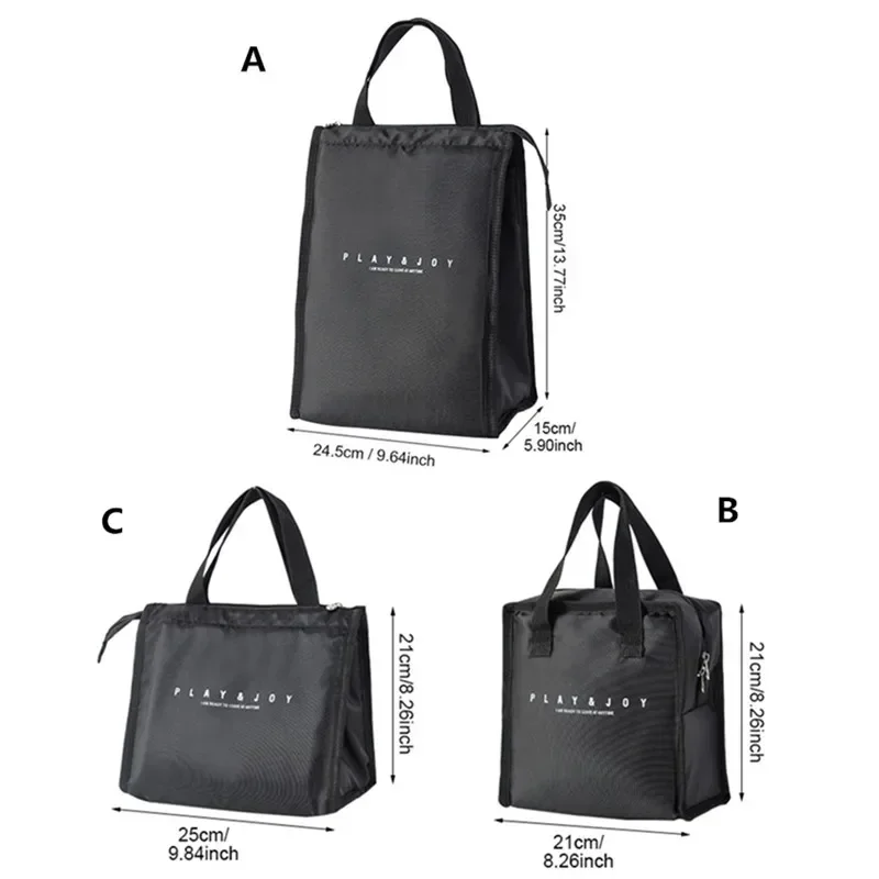 Black Thermal Lunch Bag Portable Cooler Insulated Picnic Tote Travel Fruit Drink Food Fresh Organizer Accessories Supplies