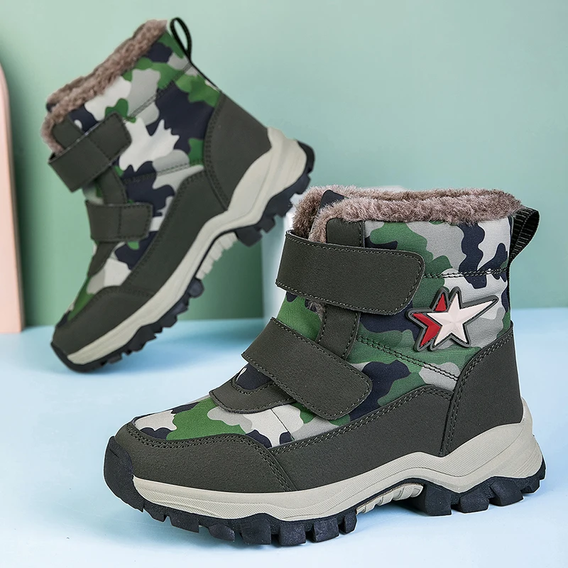 New girls' snow boots plus velvet and thickened waterproof cotton shoes for boys in winter to keep warm and outdoor non-slip