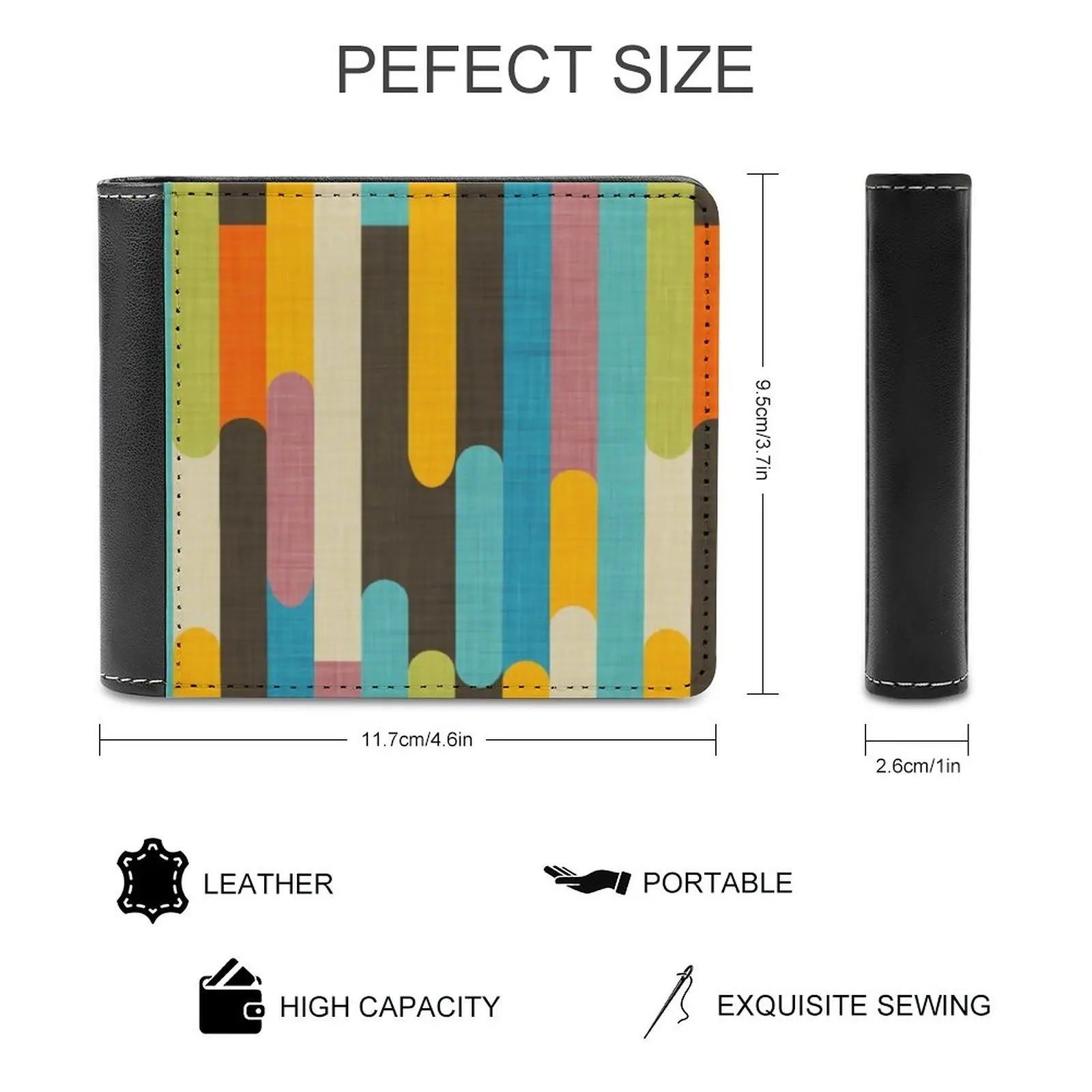 Retro Color Block Popsicle Sticks Blue Men's Wallet Leisure Travel Lightweight Portable Wallets Short Style Male Purse Graphic