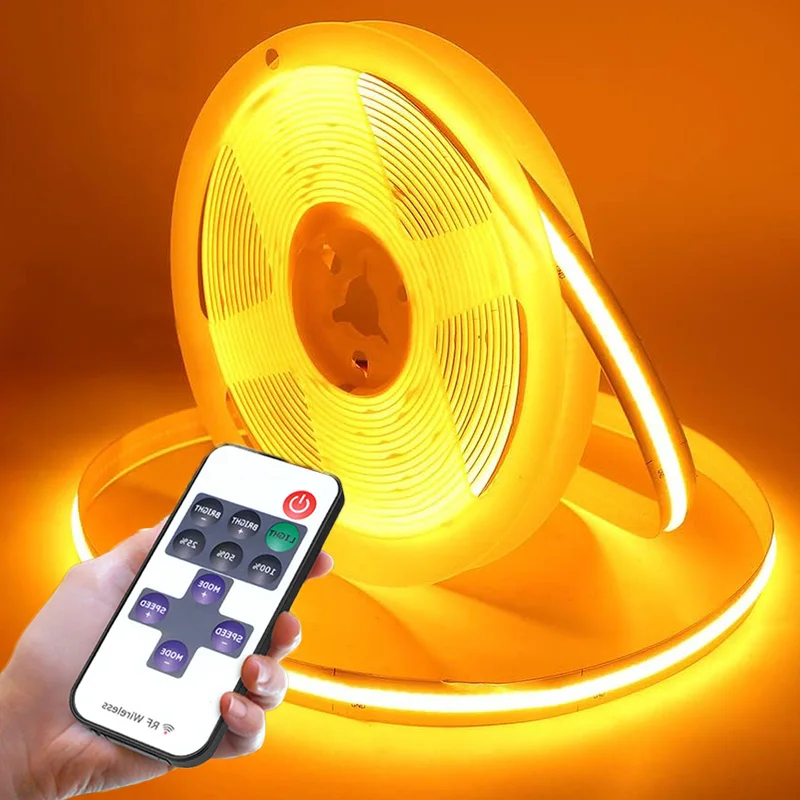1/2/3/5M DC 5V COB LED Strip, USB Powered Tape Light with RF Remote, Dimmable White/Warm White for Cabinet Decor